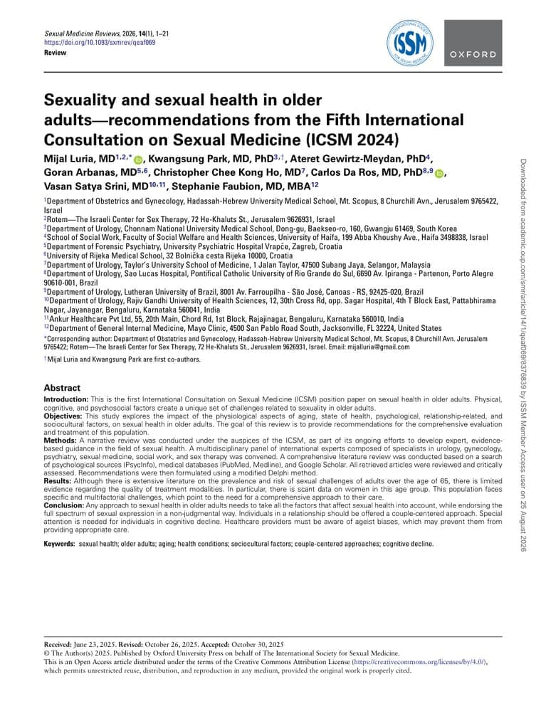 Primeira página do artigo: Sexuality and sexual health in older adults—recommendations from the Fifth International Consultation on Sexual Medicine (ICSM 2024)